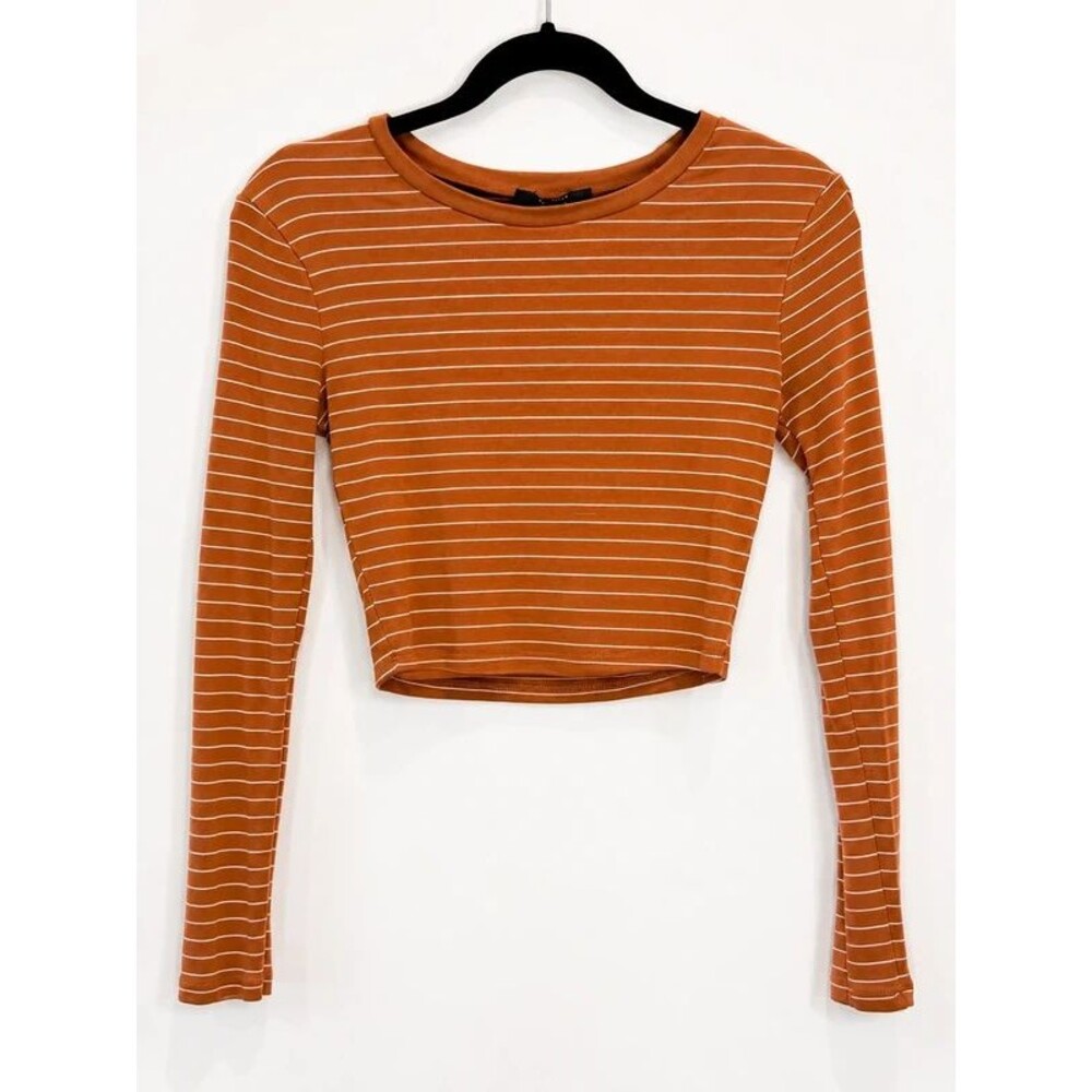 Forever 21 Rust & White Striped Long Sleeve Crop Top | Small